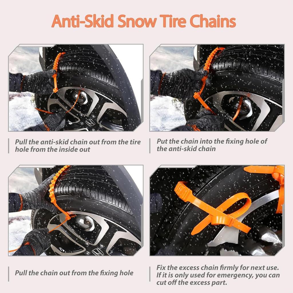 Universal Anti-Skid Snow Tire Cha, Emergency Traction Cables For Cars SUVs Trucks, Reusable Winter Safety Cha For Snow Ice Mud, 145-295Mm Tires (10)