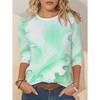 Ladies' Gradient Pink Blue Printed Long Sleeve T-shirt - Gradual Splicing Round Neck Casual Top