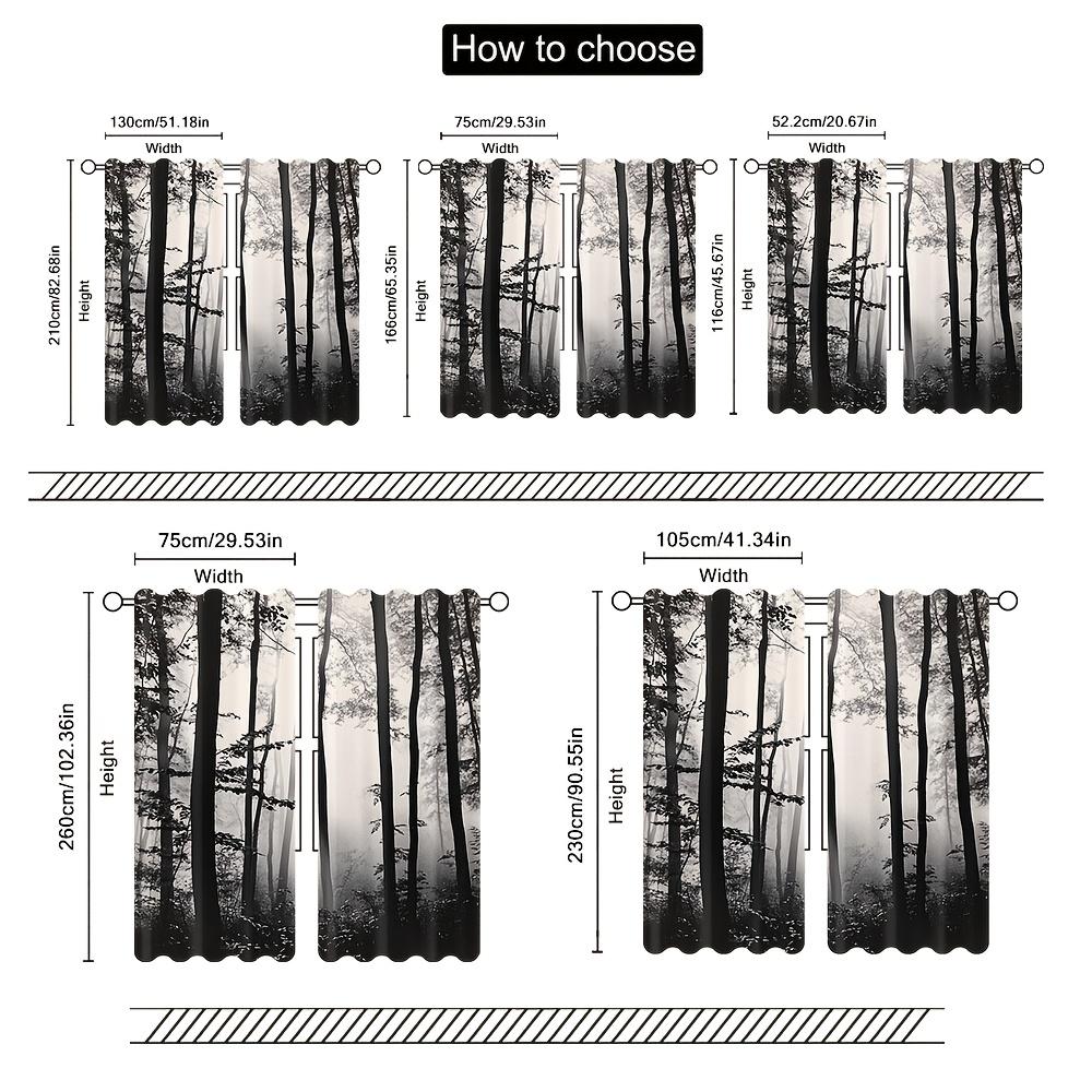 2pcs Black and White Forest Fog Print Curtains   Modern Polyester Rod Pocket Curtains   Suitable for Kitchen   Office   Bedroom