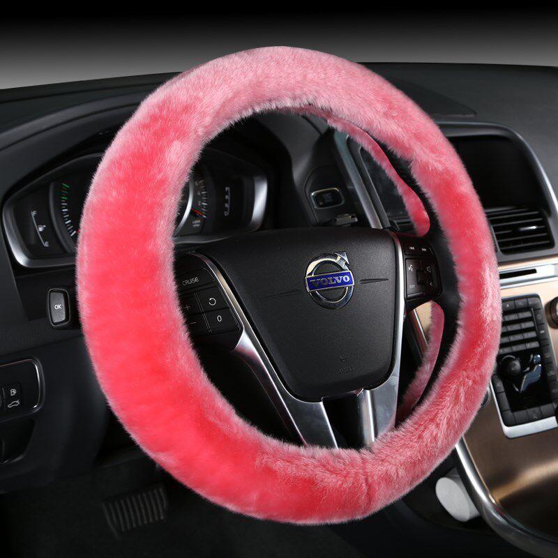 

Car Steering Wheel Cover Winter Plush Non-Slip Warm New Model for Men and Women Autumn and Winter Long and Short Plush D-Shaped Handle Cover Solid Color Plush [Pink]