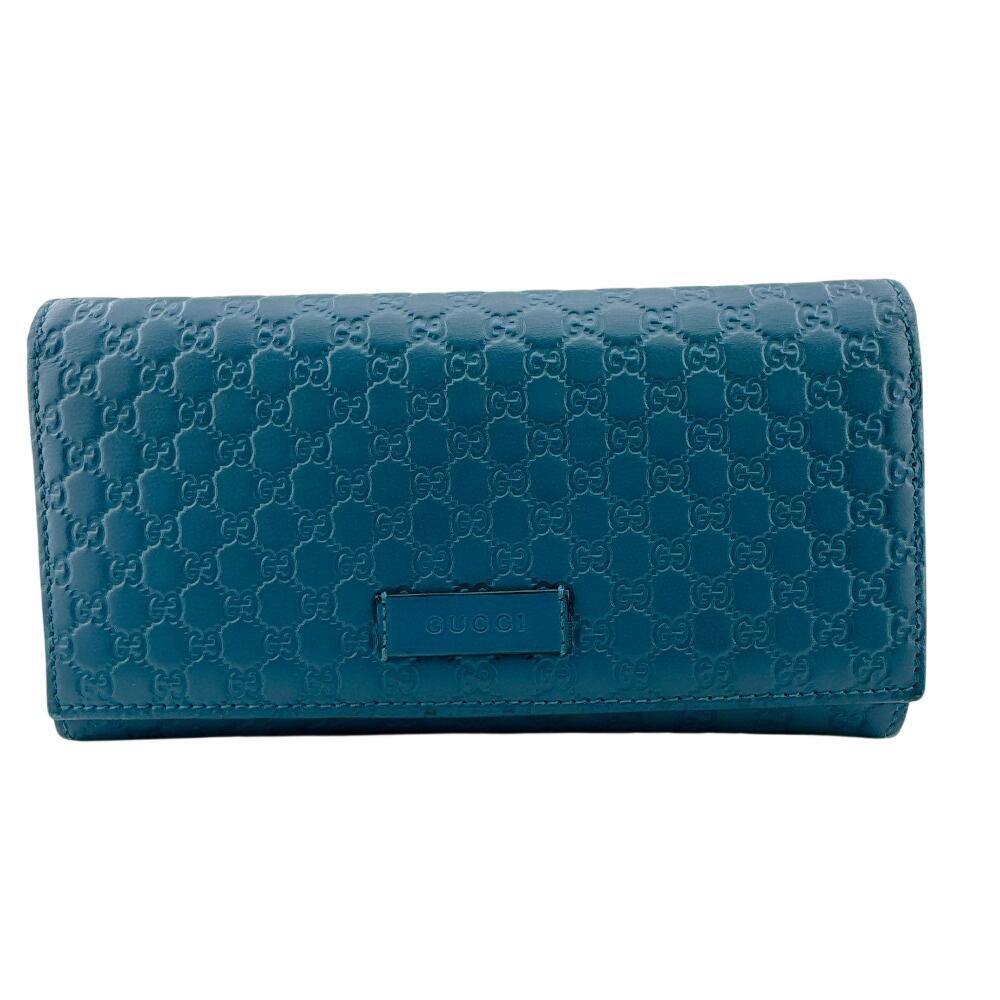 

GUCCI 449396 Bifold Walletlong wallet Micro Guccisima leather Purse Green system leather Used