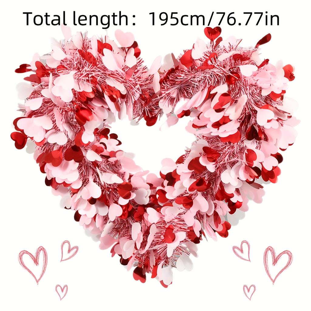 1 Stück - Roter & Blumiger Kranz mit Rosa & Blumen, Langlebige Kunststoff-Partydekorationen für Weihnachten, Hochzeiten, Valentinstag