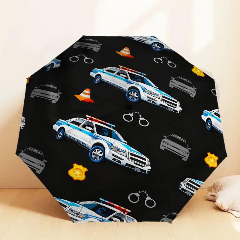 

1pc Police Cars Traffic Cones Pattern Umbrella Design Automatic Opening and Closing Umbrella, High-quality Travel Umbrella, c1128137