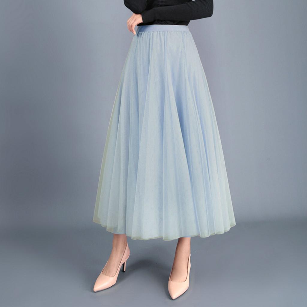 Women's Fashion Casual Color High Waist Ruffle Splicing Mesh Half-body Skirt