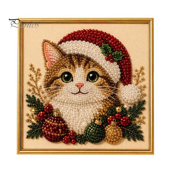 Winterwunderland Kreativaktivitäten Weihnachten Kunst-Kit mit künstlichen Perlen, Xmas Hut Katze Hund Malerei DIY Themenprojekte 3D Welpen Perlen Bastel-Kit für Erwachsene,