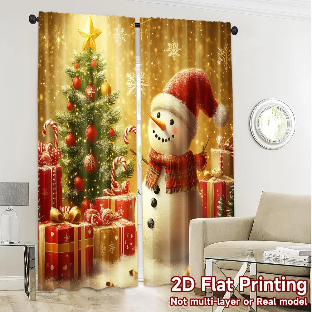 2pcs,Curtains Christmas Tree Snowman Gifts Modern Minimalist Curtains Versatile Polyester Curtains Thermal Insulation, and Room