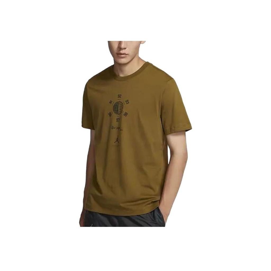 Jordan Logo Print Basketball Sports Crew-neck Short Sleeve T-shirt Men Tops Olive-Green AT8928-368