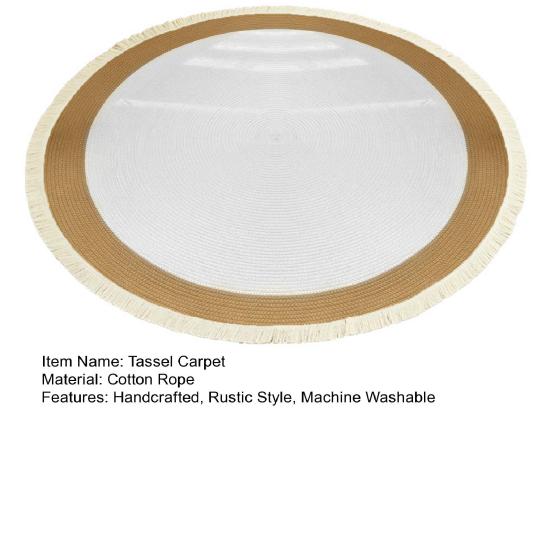 Braided Round Area Rug Vintage Cotton Rope Floor Mat with Fringe Washable Rustic Tassel Carpet for Living Room Bedroom