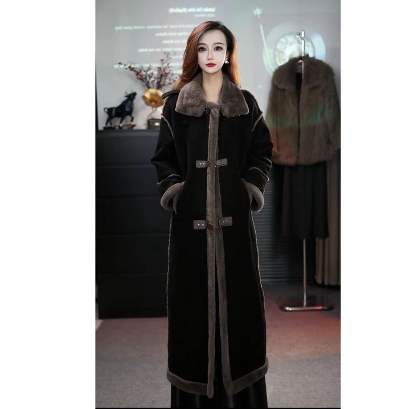 Fleece Thickened Lapel Fur Jacket Women's Winter New Knee Long Fur Integrated Top