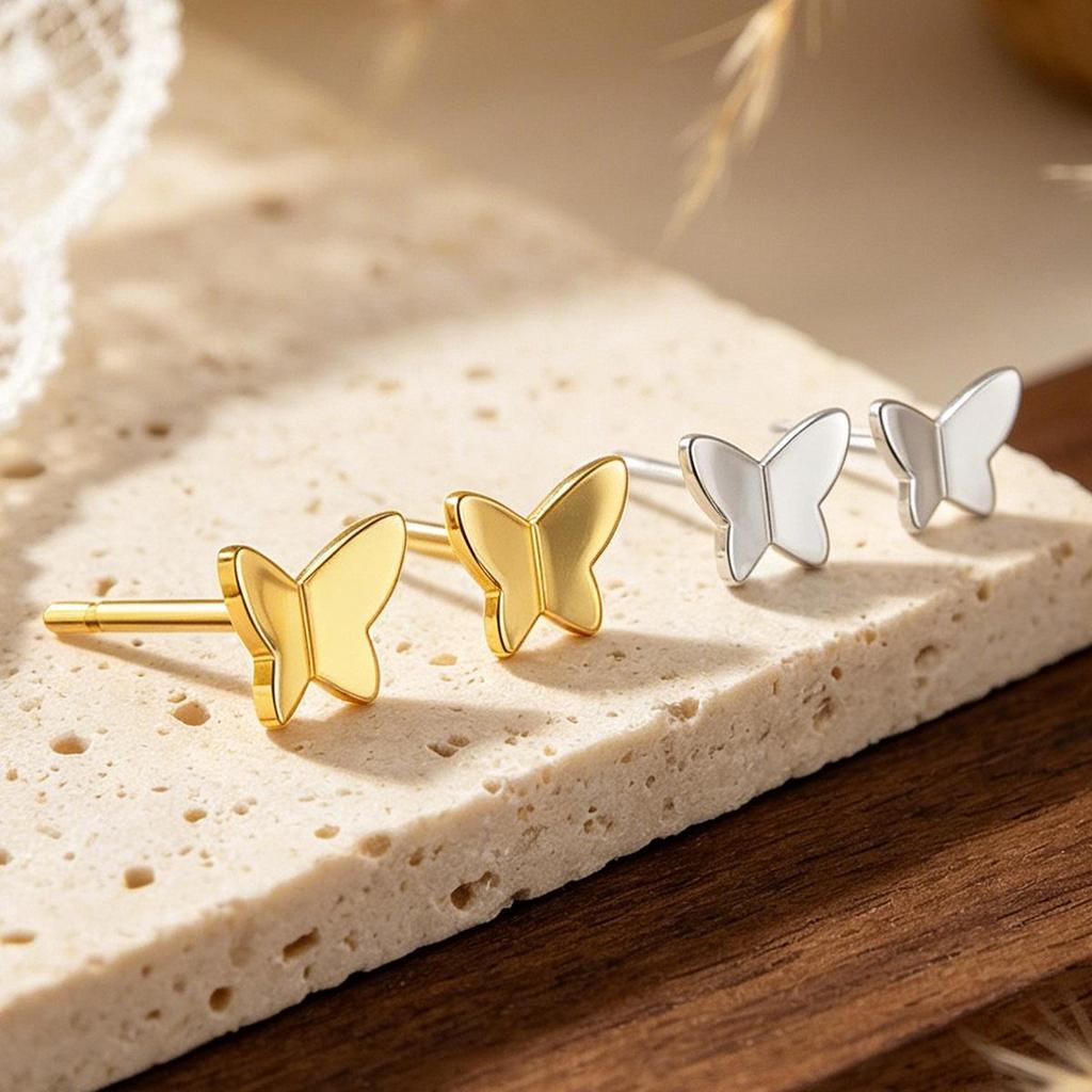 European S925 Sterling Silver Butterfly Stud Earrings - Simple, Exquisite, and Versatile INS Style Jewelry