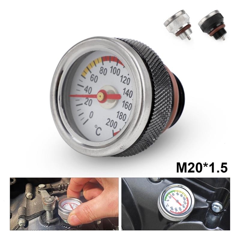 Motorcycle Fuel Tank Caps With Oil Temperature Gauge 0-200℃ Pointers Dial Meter M20 X 1.5 Black/Silver Gauge