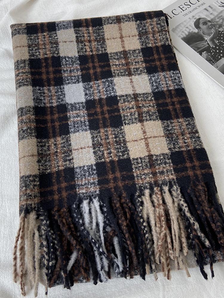 Autumn Winter Women Retro Knitted Scarf Headscarf Lady Men Casual Preppy Plaid Tassel Scarve Mujer Male Wrap Shawl Korean Style