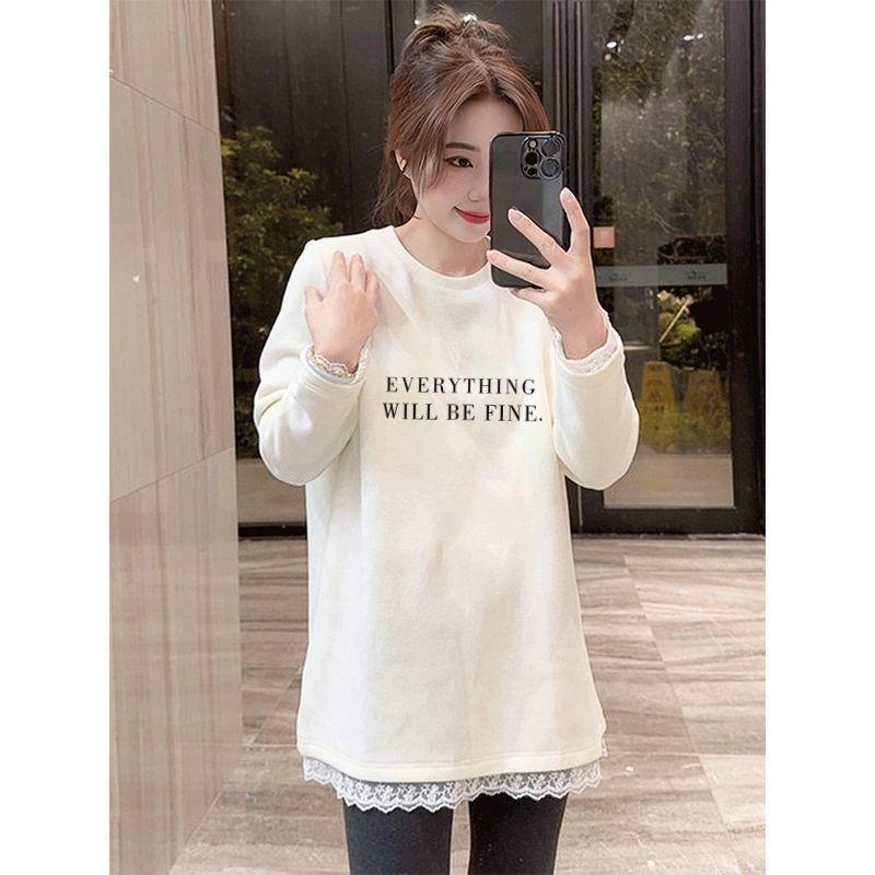 

Women s Plush Lace Trim Mid-Length Long Sleeve T-Shirt - Autumn/Winter Slimming Base Layer 2XL - Recommended for 140-160 jin