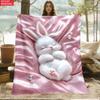 Manta de Conejo Rosa Adorable Conejo Blanco Durmiendo Manta de Franela con Diamantes de Cristal Dulce Estética para Niñas Cálida