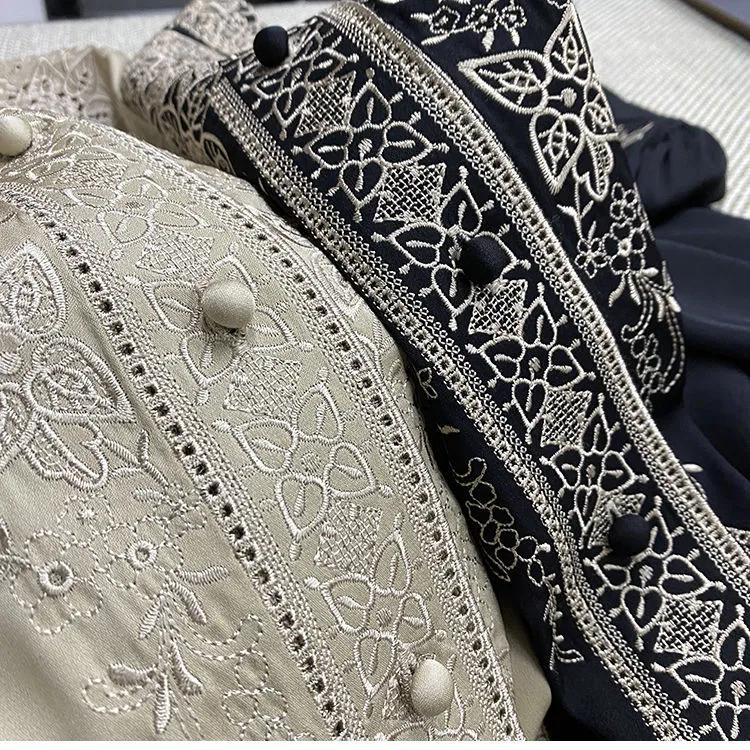 Dámská podzimní elegantní designová vyšívaná košile se stojáčkem a dlouhým rukávem, elegantní a volný top