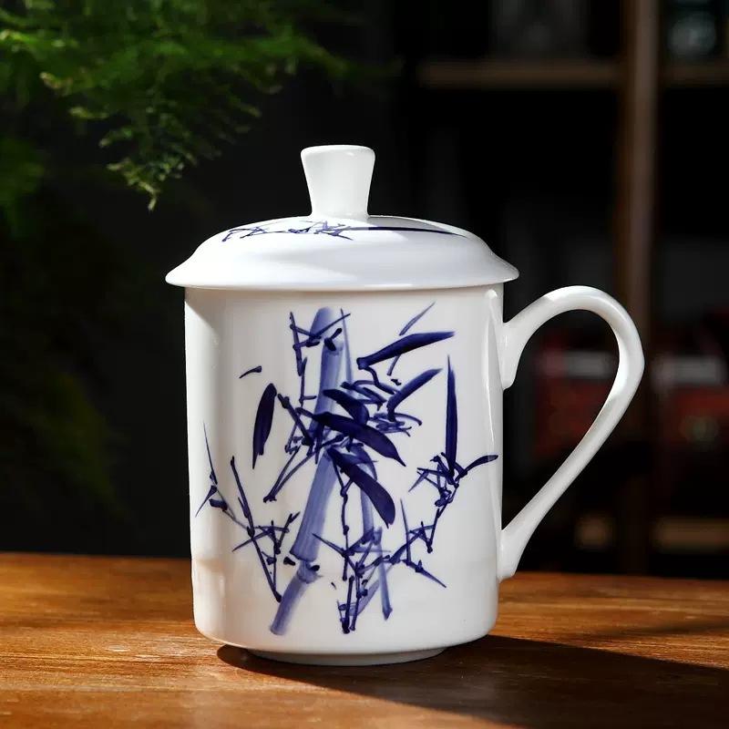 Jingdezhen Bone China Tea Cups with Lids, Conference Cups, Ceramic Water Cups, Office Cups, Gift Cups, Jing-style Cups