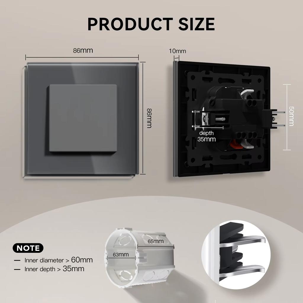 BSEED 1/2Gang Mechanical Button Switch Double Wall Light Switches 1Way Crystal Glass Panel  EU Standard