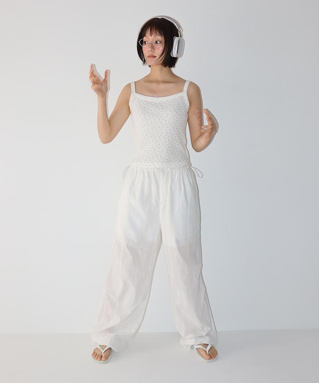 RONRON Eyelet Sheer Cotton String Pants White