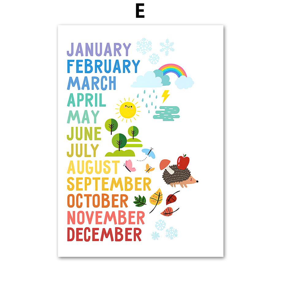 Time Season Period Weather Nordic Posters and Prints Canvas Painting Wall Art Pictures for Kindergarten Nursery Room Decor