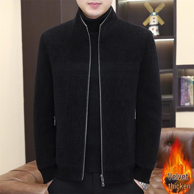 Golden Sable Velvet Stand-up Collar Men s Wool Jacket - Plus Velvet Thickened 2XL