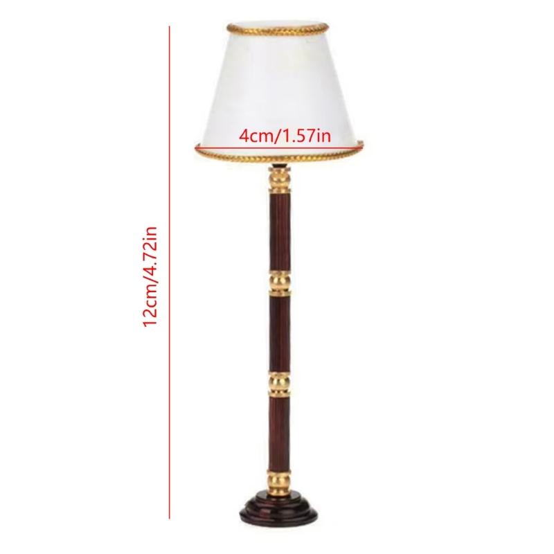 Decorative Doll House Lighting Accessory Miniature Floor Lamp With Button Battery Operated White Shade Scene Display Tool