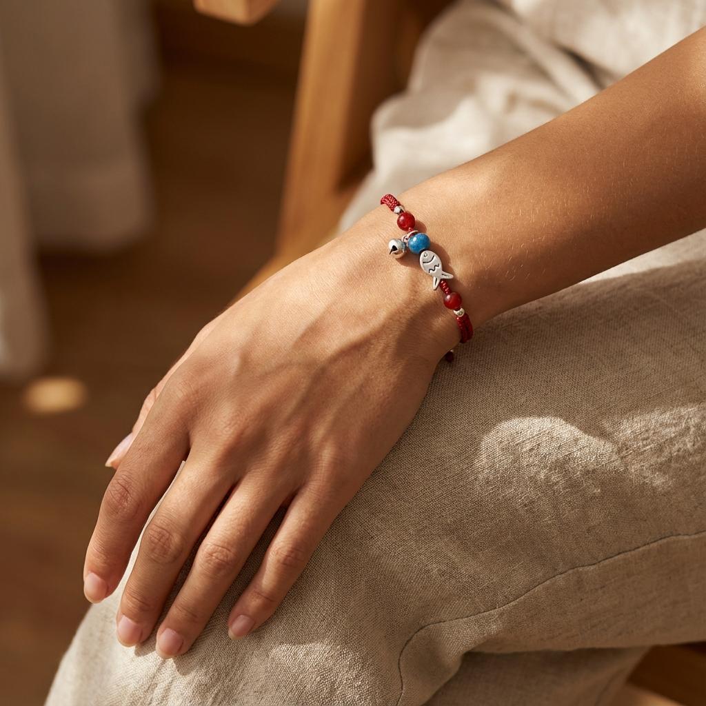 Minimalist Dainty Red Cord Bracelet for Women Cute Small Fish Red Bead Adjustable Waterproof Friendship Wristband Jewelry Gift