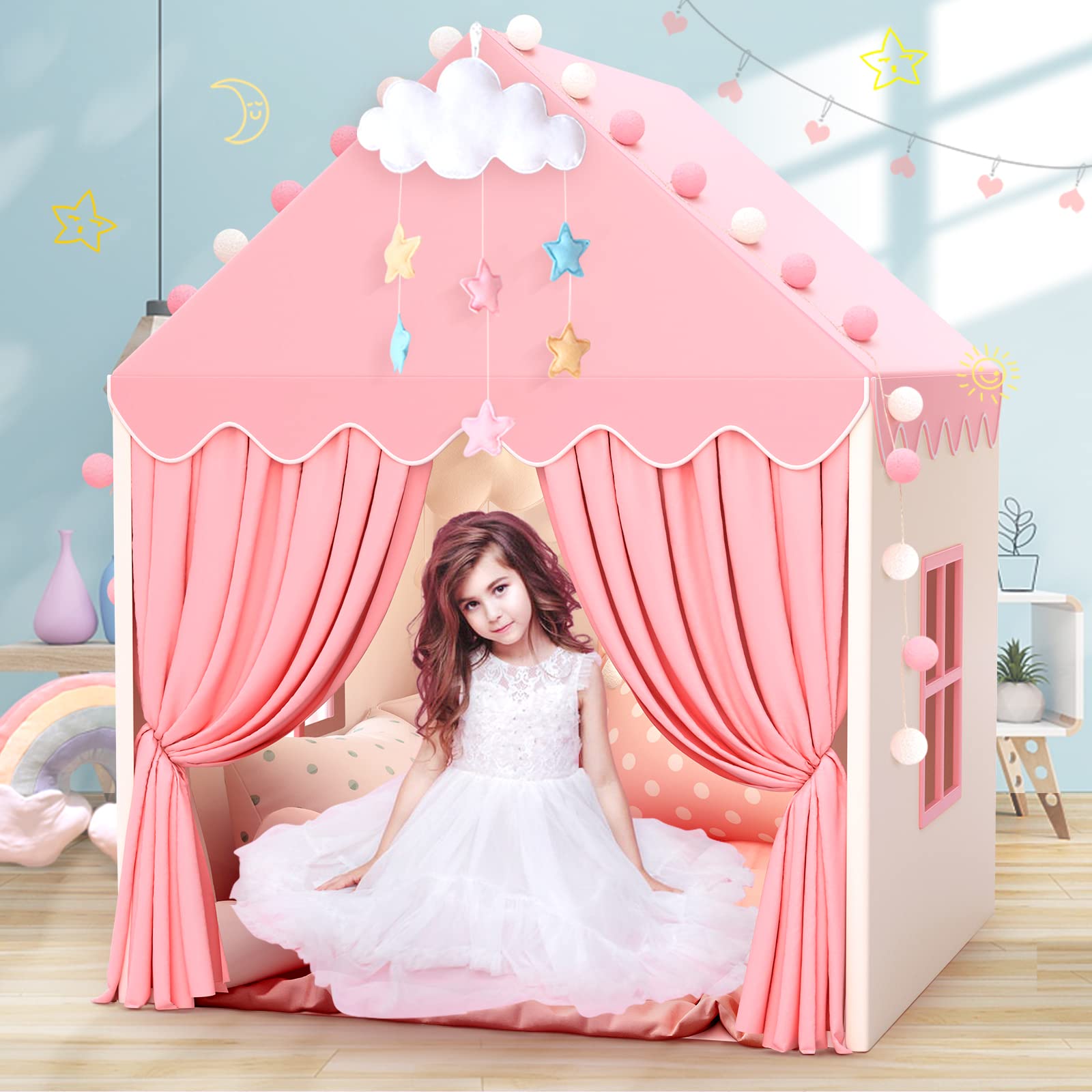 

Kids Tent, Toy House, Indoor Playhouse for Girls, Ball House, Princess House, Gift for Girls Ages 3-8, Easy Assembly, Secret Base, Castle House,
