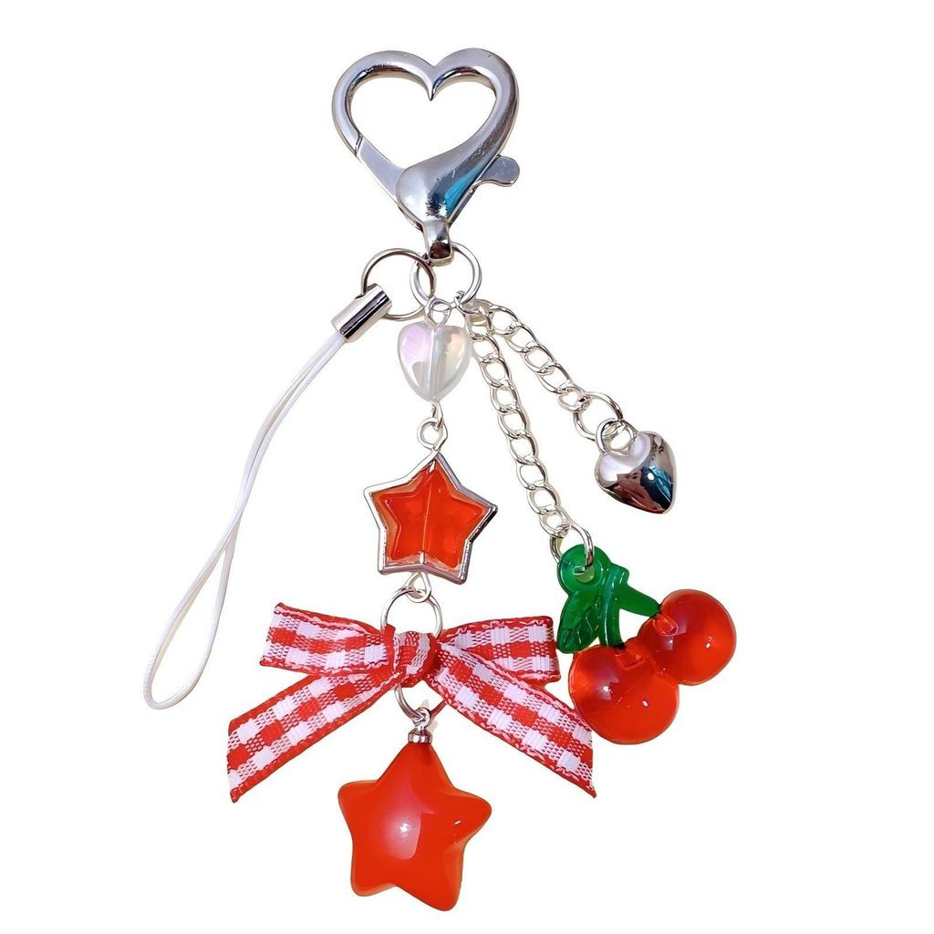 Cherry Bow Keychain with Flower, Star, and Heart Ornaments