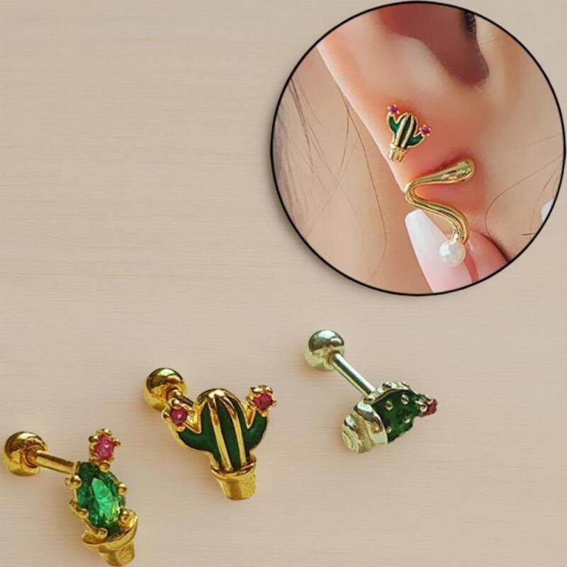 

15k Cactus Design Earrings Studs for Women Silver