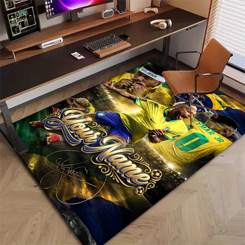 Brazilian football player Design Area Rug Personalized Name- Non-Slip, Soft & Cozy Floor Mat for Living Room, Office - Indoor/Outdoor Carpet