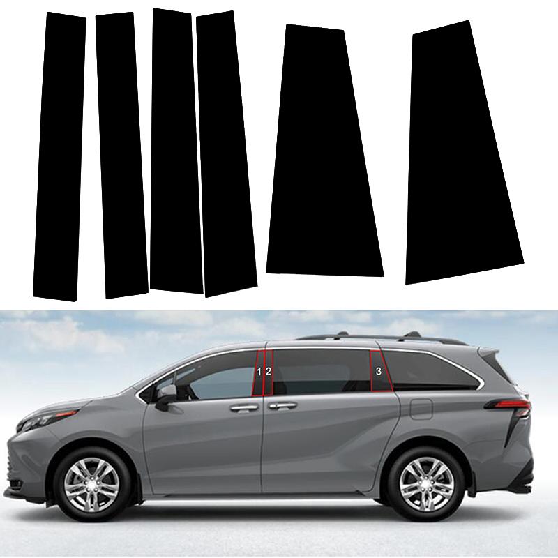 6Pcs Car Door Window Column BC Pillar Post Cover Trim PC Material Sticker For Toyota Sienna 2021-2025 Auto Stickers Parts