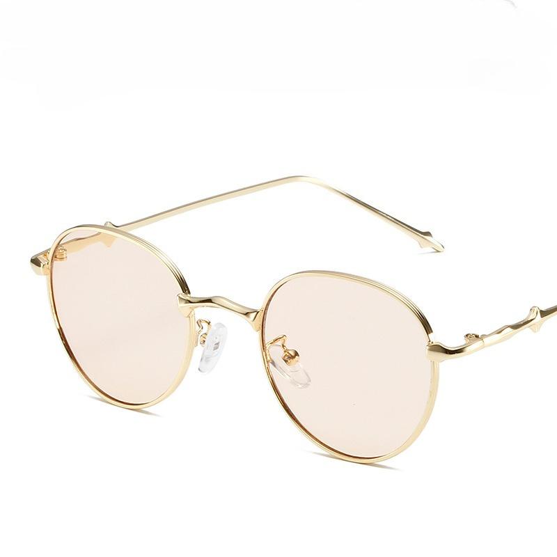 Fashion Round Full Frame Sun Glasses Light Color Tinted Sunglasses Retro Vintage Thin Mirror Lens Glasses for Beach Vacation