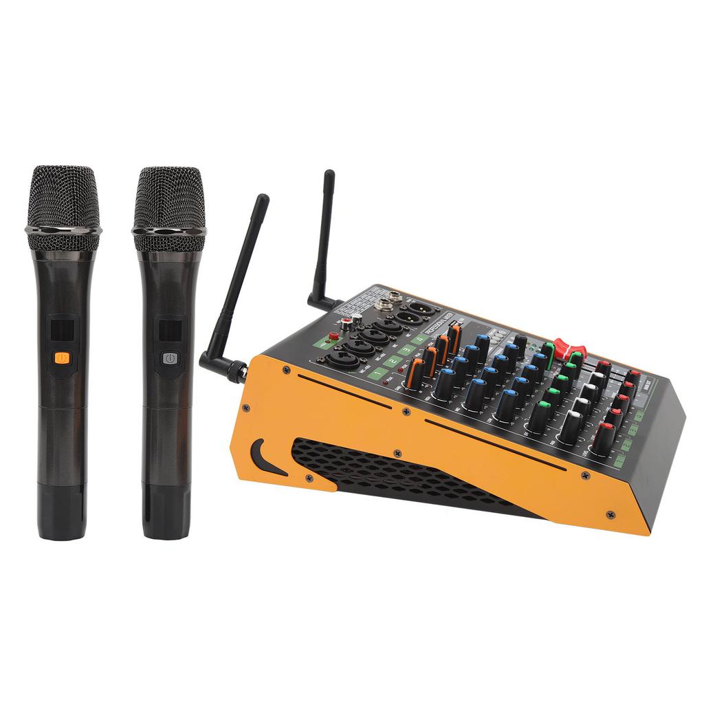 SM4 4 Channel Mixer 4 Channel Mixing Console with Dual Wireless Microphones 100‑240V US Plug