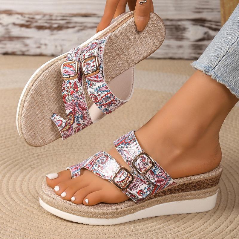 Large Size Summer New Slope Heel Cool Slippers Women's Fashion Color Matching Set Toe Platform Sandals