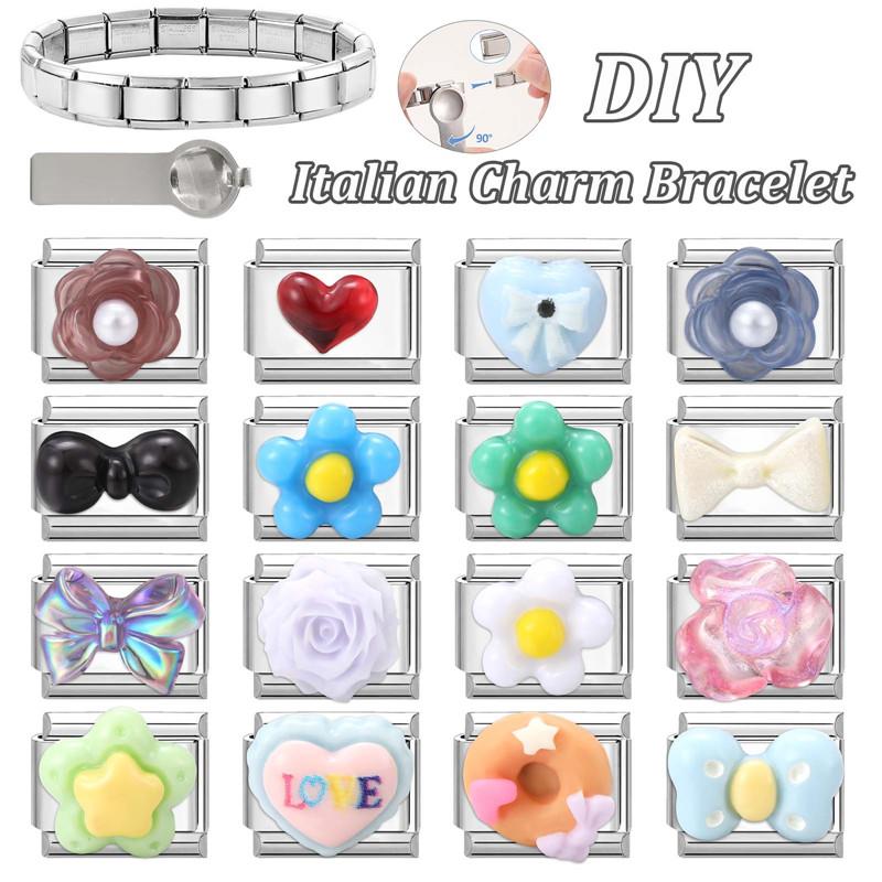 Fashion Eyes Bow Cherry Flowers Love Heart Cake Italian Charm Links Fit 9MM Stainless Steel Bracelet Women DIY Making Jewelry