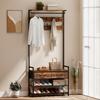 5-in-1 Coat Rack, Bench, Rail, 10 Removable Hooks, 2 Drawers, Shoe Shelf, 80x30x181.5cm Rustic Brown