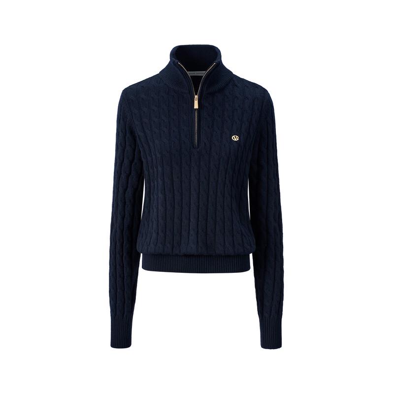 Giovanni Valentino Women's Cable Knit Half-Open Collar Wool Sweater