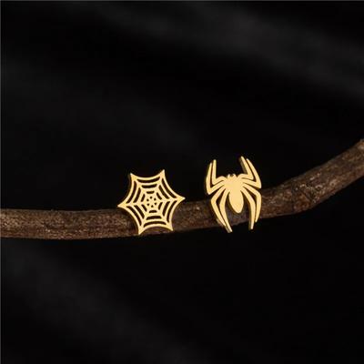 Hip Hop Punk Spider Stainless Steel Earings Women Small Spider Web Stud Earrings Men Piercing Hallowmas Cosplay Jewelry Gift