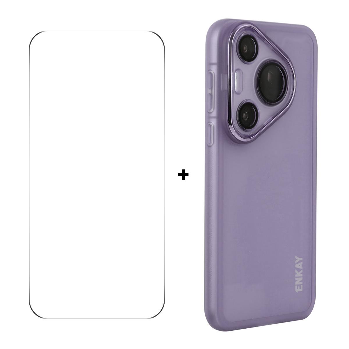 

For Huawei Pura 70 Case Matte TPU Phone Cover with Lens Film+9H Glass Protector Purple