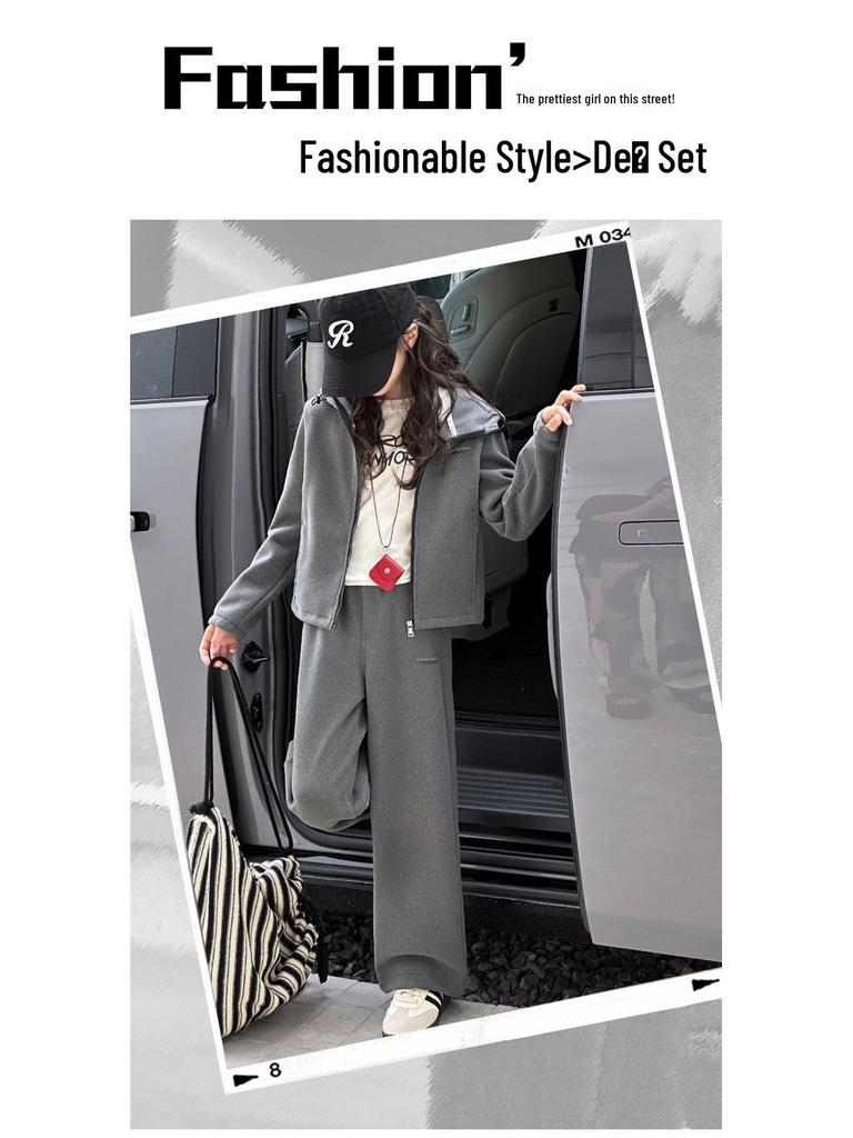 Ensemble Sweat à capuche doublé polaire et pantalon de survêtement pour filles - Style hiver 2025