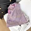 2025 Early Spring Women's Vest Temperament Jacquard Disc Buckle Stand-up Collar Improved Vest Vest