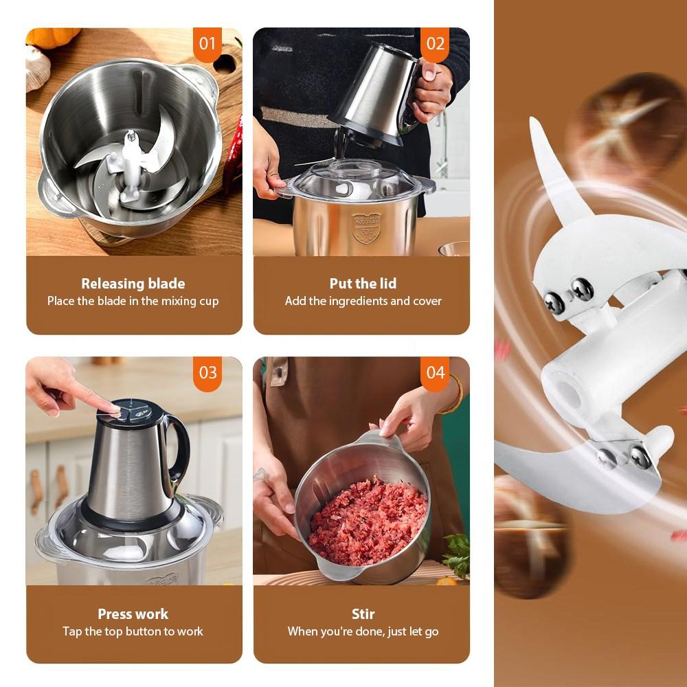 Electric 5l Stainless Steel Meat Grinder with 3 Speeds Multifunctional Food Processor for Vegetables and Meat Chopping