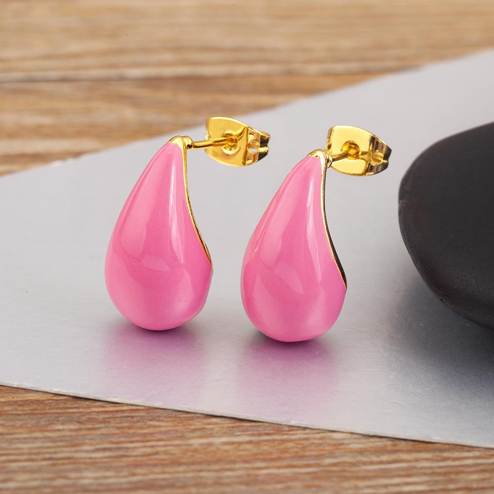 

Nidin New Trendy Waterdrop Hollow Design Stud Earrings 5 Colors For Women Fashion Versatile Ear Jewelry Wholesale Accessories розовый