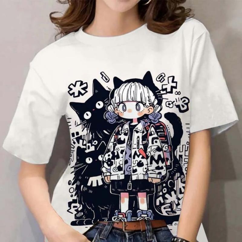 

Женская футболка для девочек Милая мультяшная девочка Узор 3D Принт Топы Летняя мода Женская одежда с коротким рукавом Футболки больших размеров XS