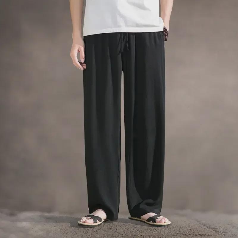 Men's High-End Linen Cotton Casual Pants - Summer Thin Cool Straight Fit