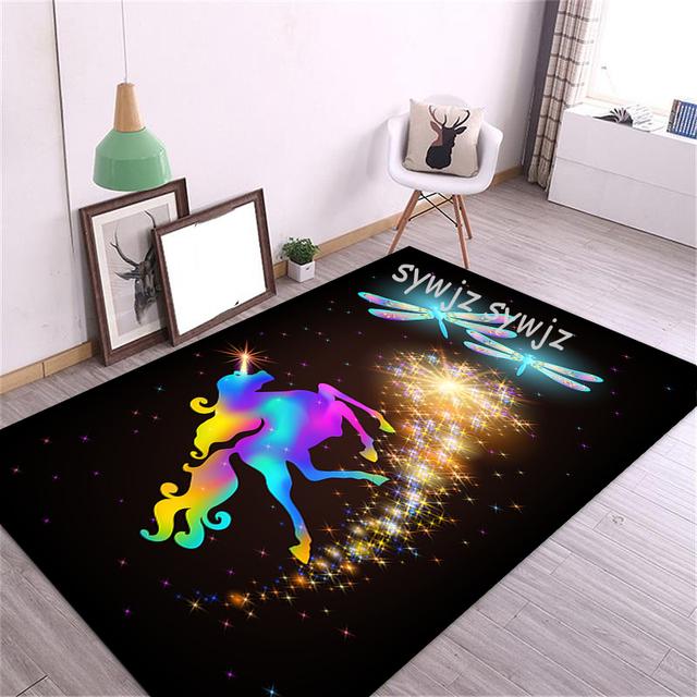 3d Unicorn Pattern Floor Mat Home Antifouling Rectangular Carpet Wedding Kitchen Living Room Dining Table Coffee Table Mat