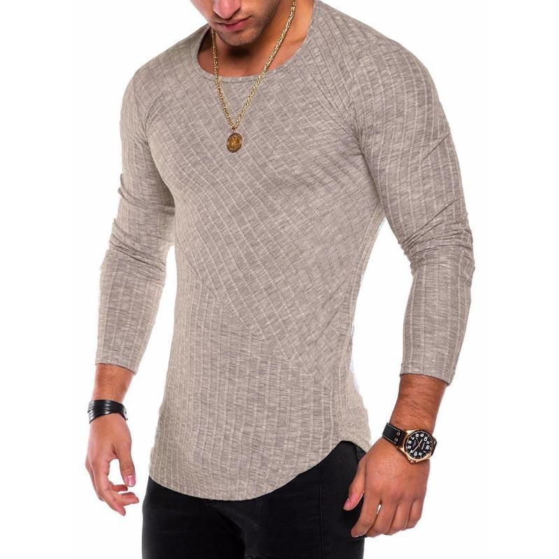 Men's Autumn T-shirts Long SleeveT-shirt Solid Color Casual Men's Patchwork T-shirt Slim Tops