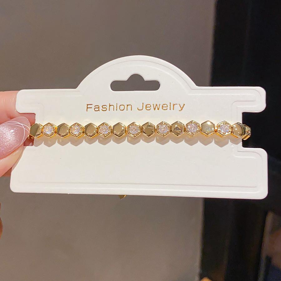 Womens Hexagon Shape Zircon Hand Chain With Gold Finish For Formal Wear