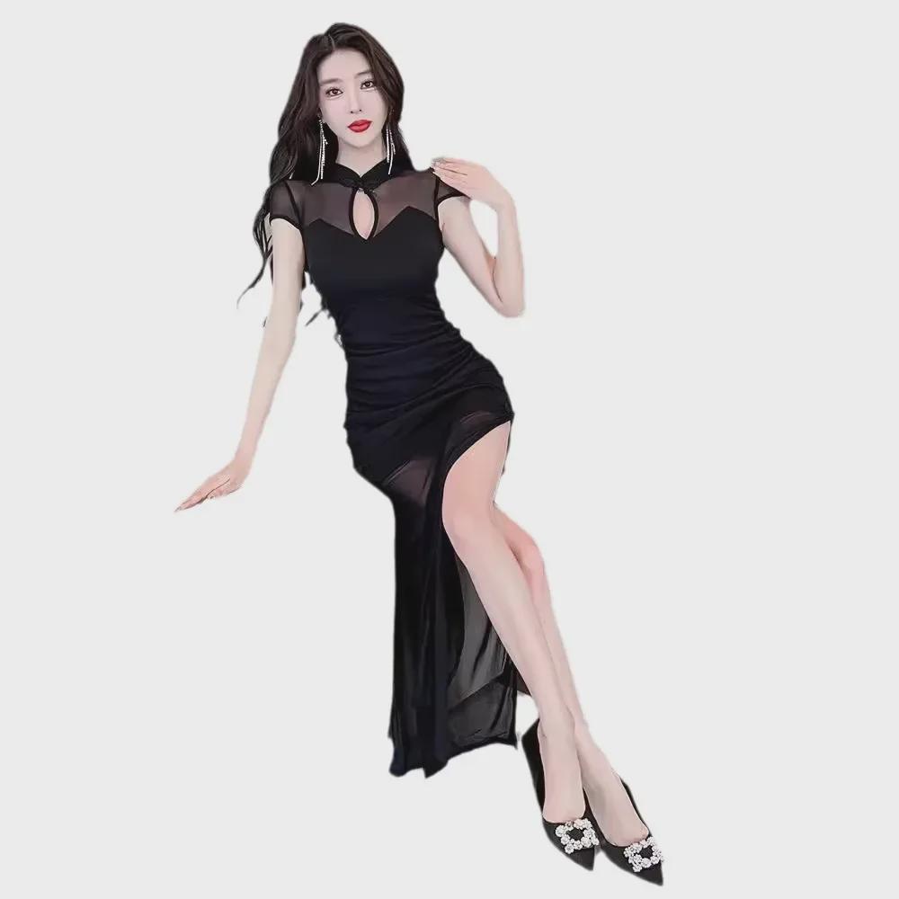 2025 Spring/Summer Nightclub Sexy Cheongsam Mesh Evening Dress