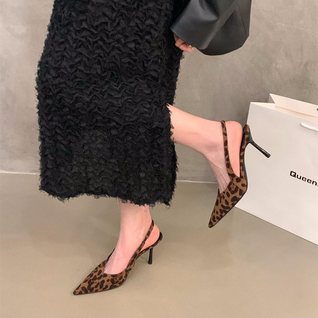 Temperament high heel black bag head sandals women's height increase spring and summer niche high-end temperament with skirt pointed single shoes